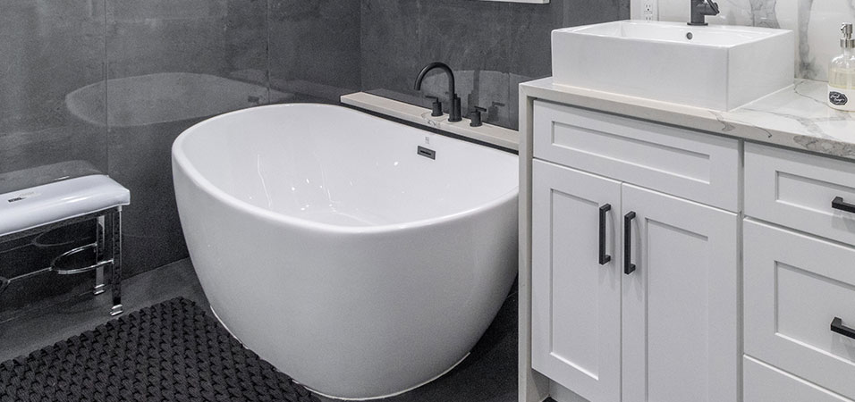 Full Bathroom Remodel White Gray Tub